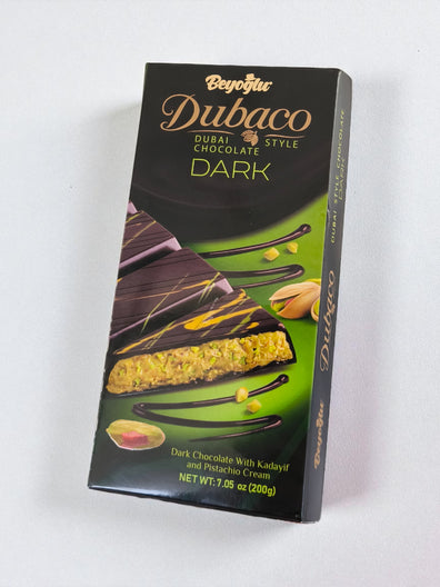 Beyoglu Dubaco dark chocolate bar packaging on a white background